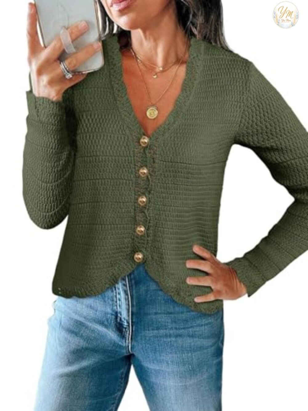 V Neck Cropped Button Down Cardigan Sweater Crochet Knit Boho Top